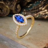 6 Prong Classic Marquise Cut Sapphire Halo Engagement Ring